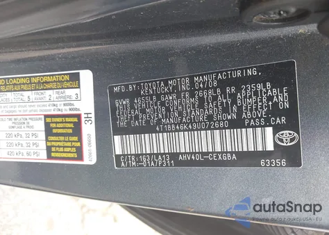 2009 Toyota Camry Hybrid z USA, uszkodzony, nr VIN 4T1BB46K49U072680